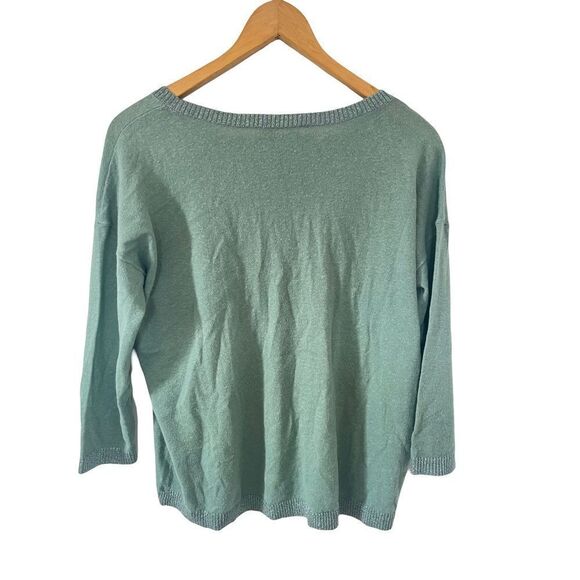 LOFT Mint Green Linen Blend Lightweight Sparkle Detail Sweater - Picture 2 of 6